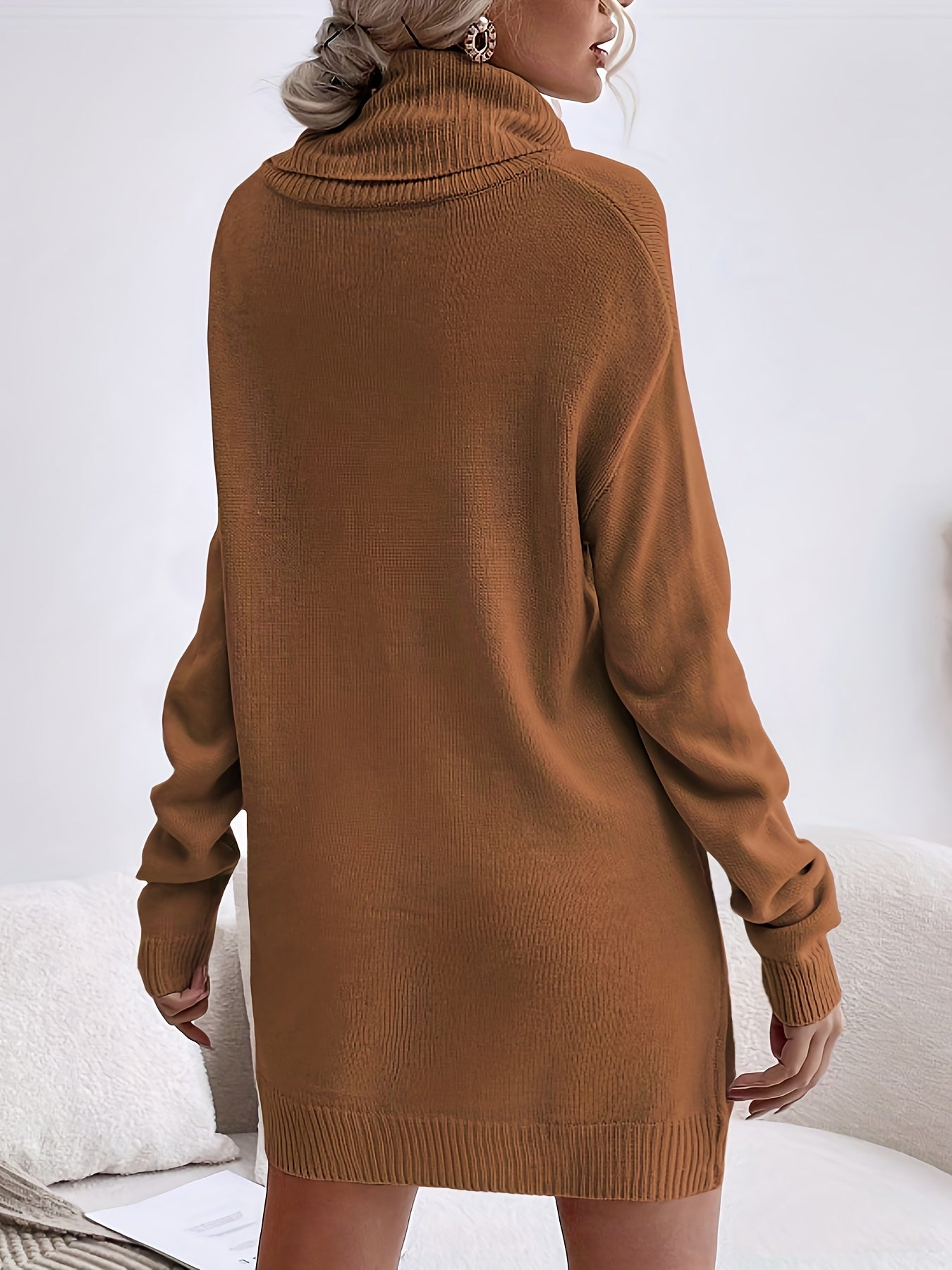 Vestido de punto de cuello alto para mujer - Vestido elegante de manga larga