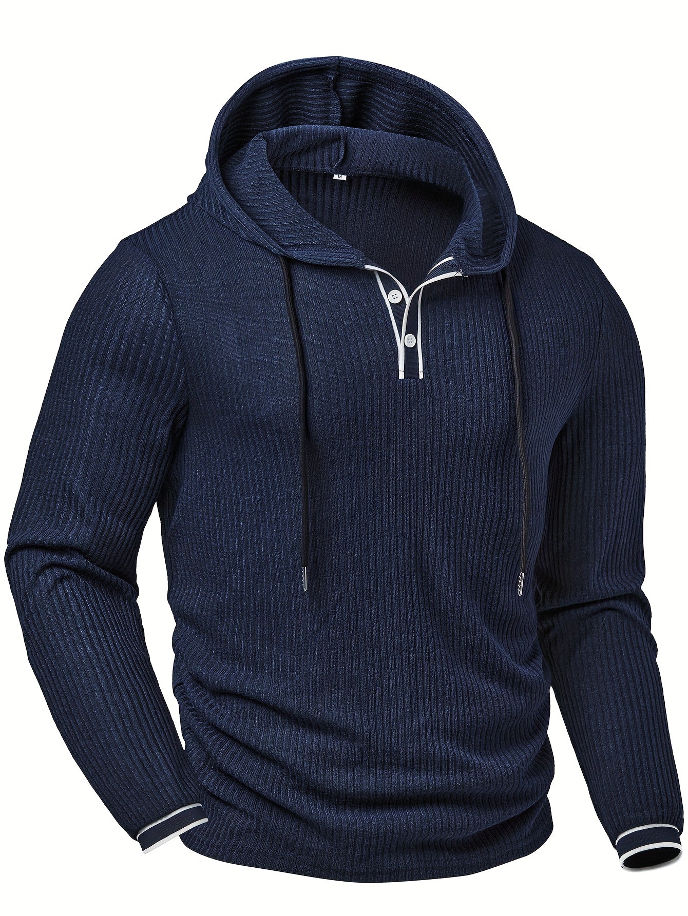 Henley con Capucha Color Block para Hombre – Sudadera Casual con Botones