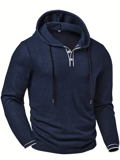Henley con Capucha Color Block para Hombre – Sudadera Casual con Botones