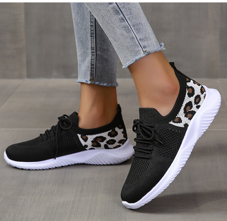 Zapatillas con cordones con estampado de leopardo de Loom & Soul – Zapatillas deportivas blancas casuales de mujer con puntera redonda