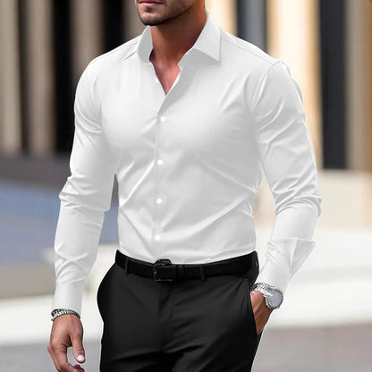 Camisa de manga larga con botones para hombre Loom & Soul™ – Top informal y de negocios de terciopelo de color liso