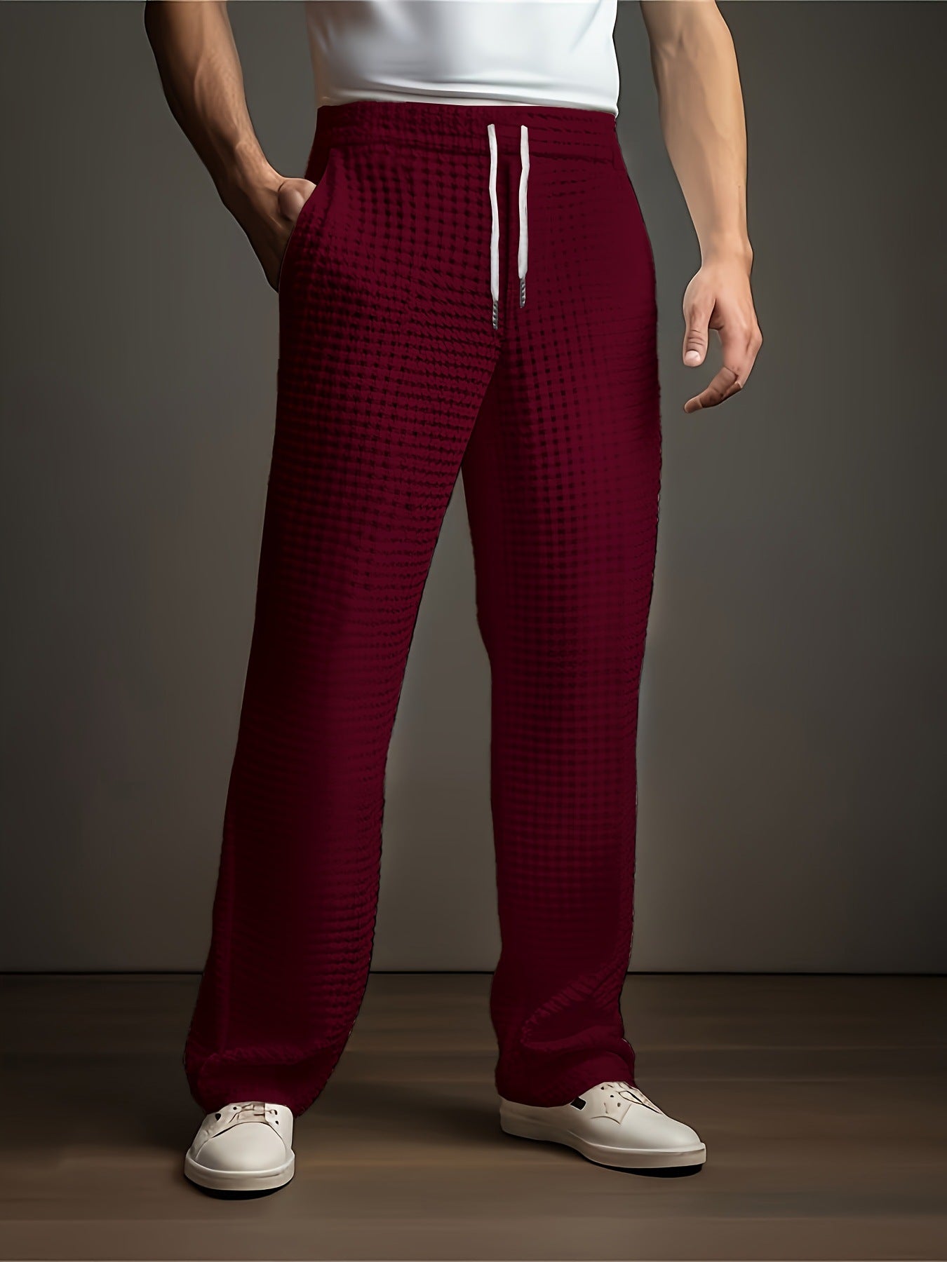 Pantalón de traje recto de gofre para hombre – Pantalones informales de negocios para toda temporada