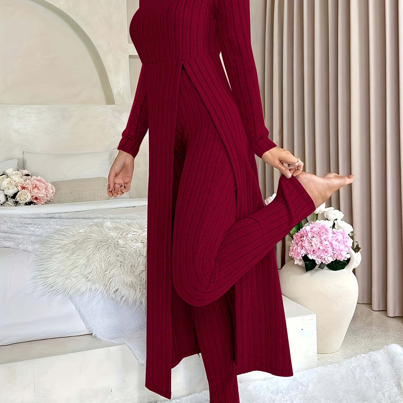 Ensemble deux pièces à carreaux – Haut à manches longues et pantalon assorti pour toutes les saisons