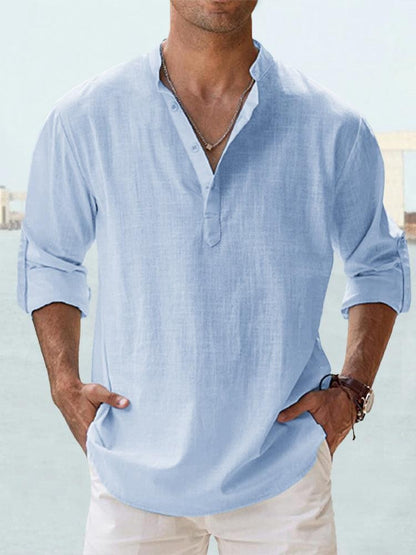 Camiseta deportiva de cuello alto para hombre – Suéter holgado de algodón transpirable