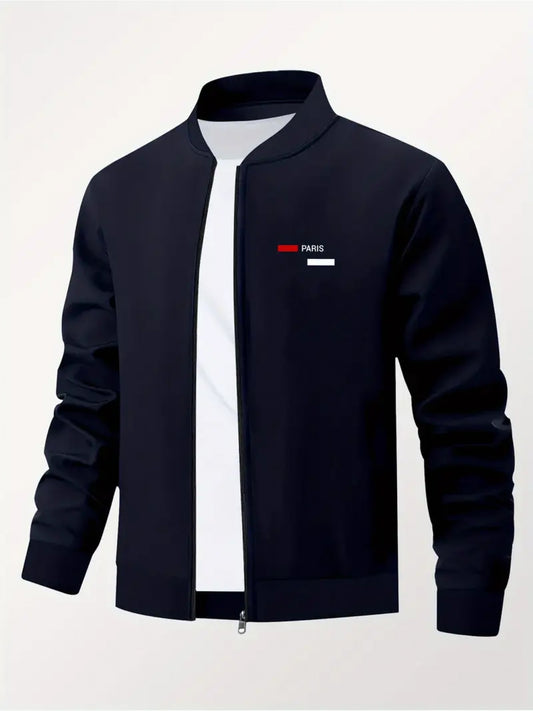 Chaqueta Estampada con Cuello Béisbol para Hombre – Abrigo Informal de Trabajo con Cremallera