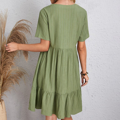 Robe à col en V à volants Loom & Soul™ – Robe d'été décontractée à manches courtes pour femme