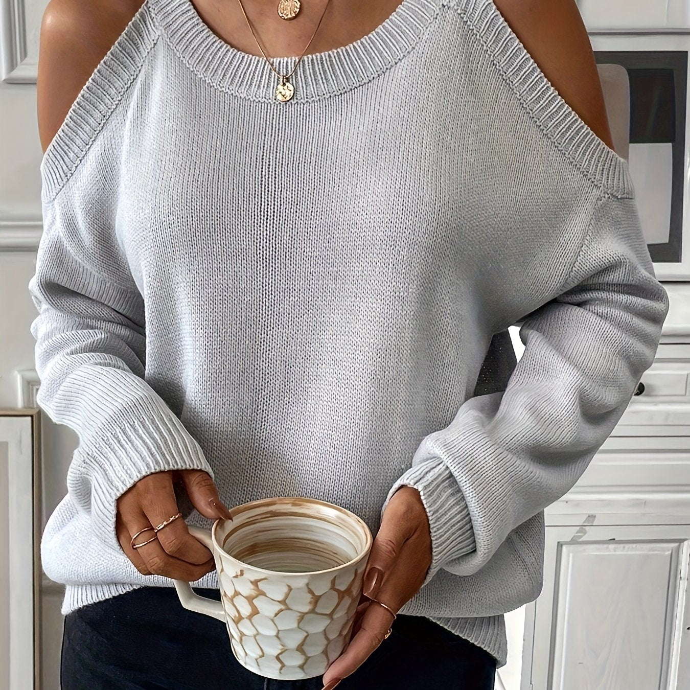 Suéter de punto suave para otoño/invierno con cuello redondo elegante para mujer
