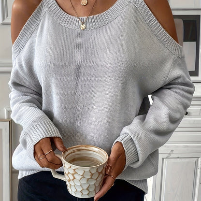 Suéter de punto suave para otoño/invierno con cuello redondo elegante para mujer