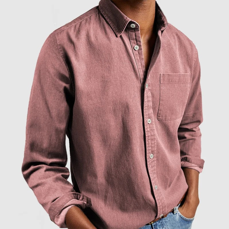 Camisa de manga larga con solapa para hombre – Cárdigan casual de mezcla de algodón