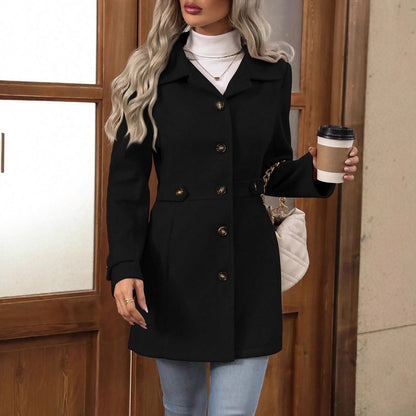 Loom & Soul™ Elegante Abrigo de Lana – Chaqueta de Solapa Cruzada de Largo Medio para Mujer, para un Estilo Invernal sin Esfuerzo
