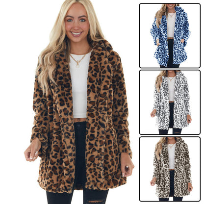 Chaqueta de felpa de leopardo para mujer – Abrigo de corte holgado
