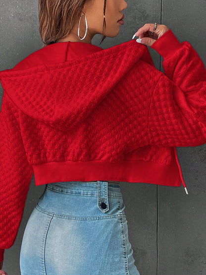 Sudadera con capucha elegante con letras para mujer – Jersey corto de calle rojo y negro