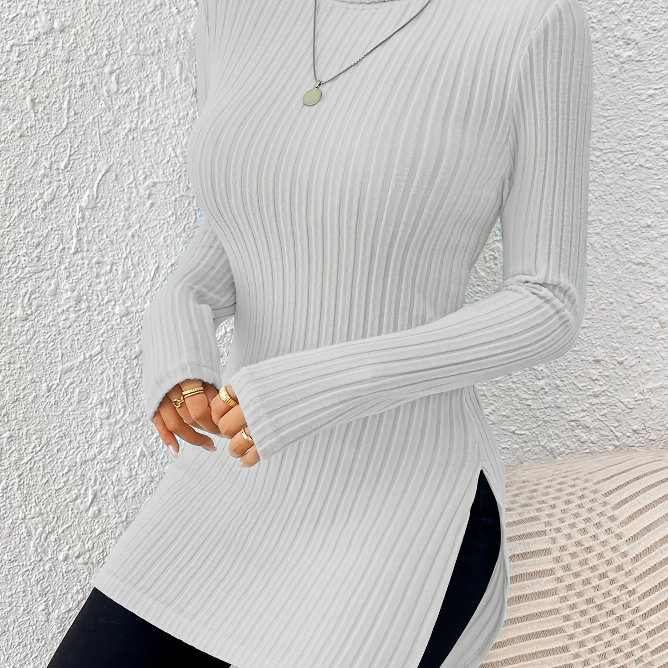 Top de cuello alto elegante para mujer – Tejido suave de manga larga y cuello alto