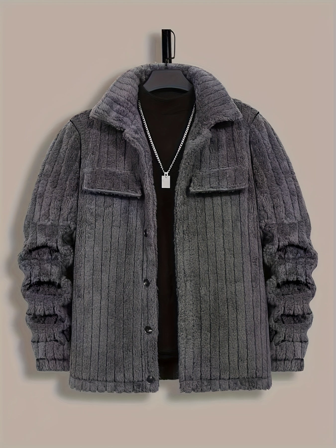 Chaqueta de Franela con Botones para Hombre – Abrigo Casual de Solapa para Invierno