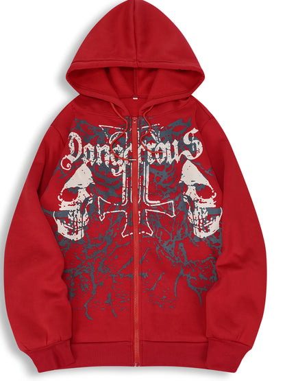 Chaqueta con capucha estampada de calaveras para hombre – Sudadera casual con cremallera para otoño/invierno