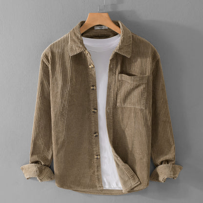 Camisa de pana de invierno Loom & Soul para hombre – Camisa casual de manga larga con botones, bolsillo y cuello solapa