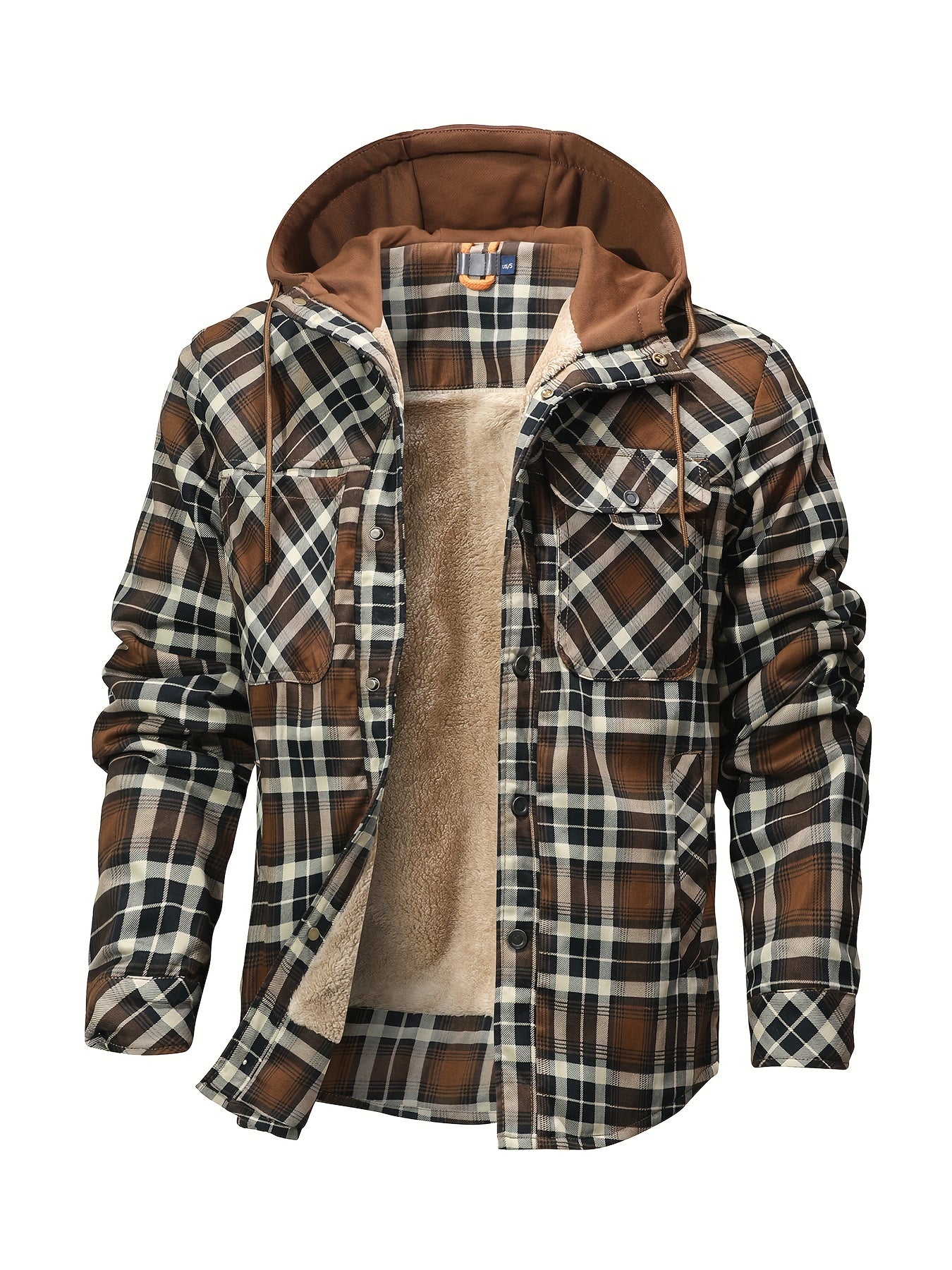 Veste à capuche en flanelle écossaise pour homme – Manteau en tartan à boutonnage asymétrique