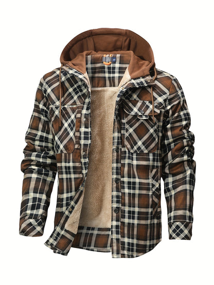 Veste à capuche en flanelle écossaise pour homme – Manteau en tartan à boutonnage asymétrique