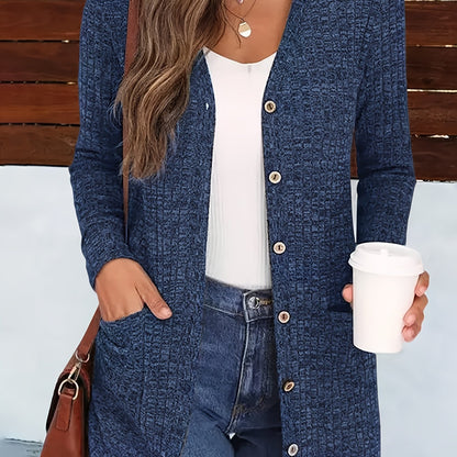 Cárdigan elegante con cuello de pico para mujer – Suéter acogedor de otoño con botones