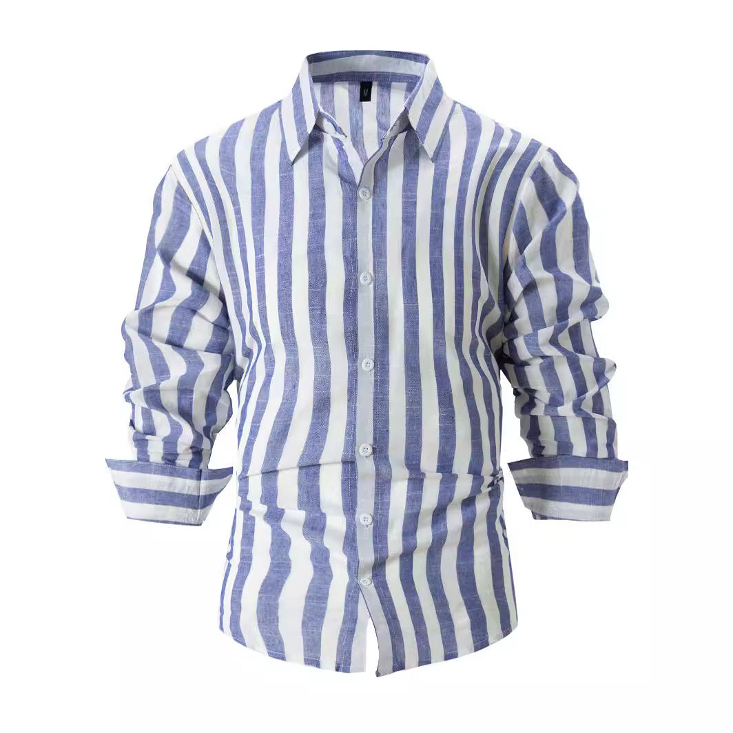 Camisa Casual Rayada para Hombre – Manga Larga Estilo Británico de Ajuste Holgado