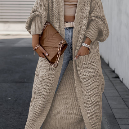 Elegante cárdigan acanalado con cuello en V profundo – Suéter de punto de otoño/invierno para mujer