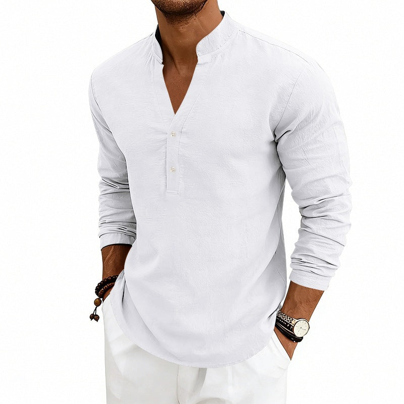 Men’s Linen V-Neck Long Sleeve – Breathable Casual Essential