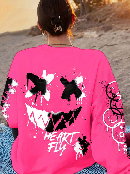 Sudadera con letras de grafiti para mujer – Jersey artístico negro para otoño/invierno