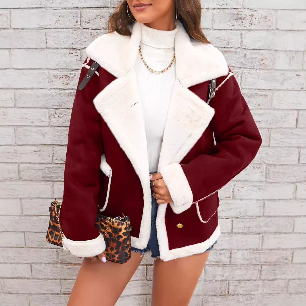 Chaqueta polar de cuello polo para mujer Loom & Soul™ – Abrigo grueso de forro polar de invierno para un acogedor estilo urbano coreano