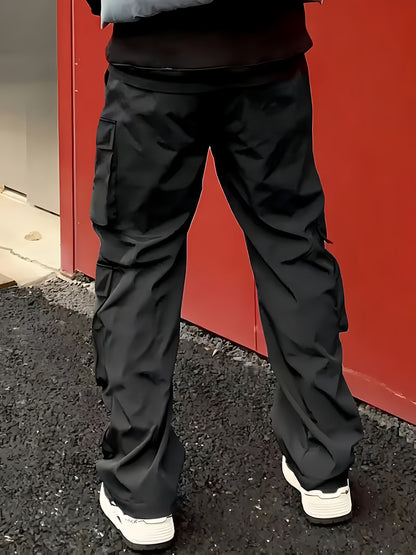 Pantalones cargo negros para hombre – Joggers sueltos multiziper para exteriores, para primavera/otoño
