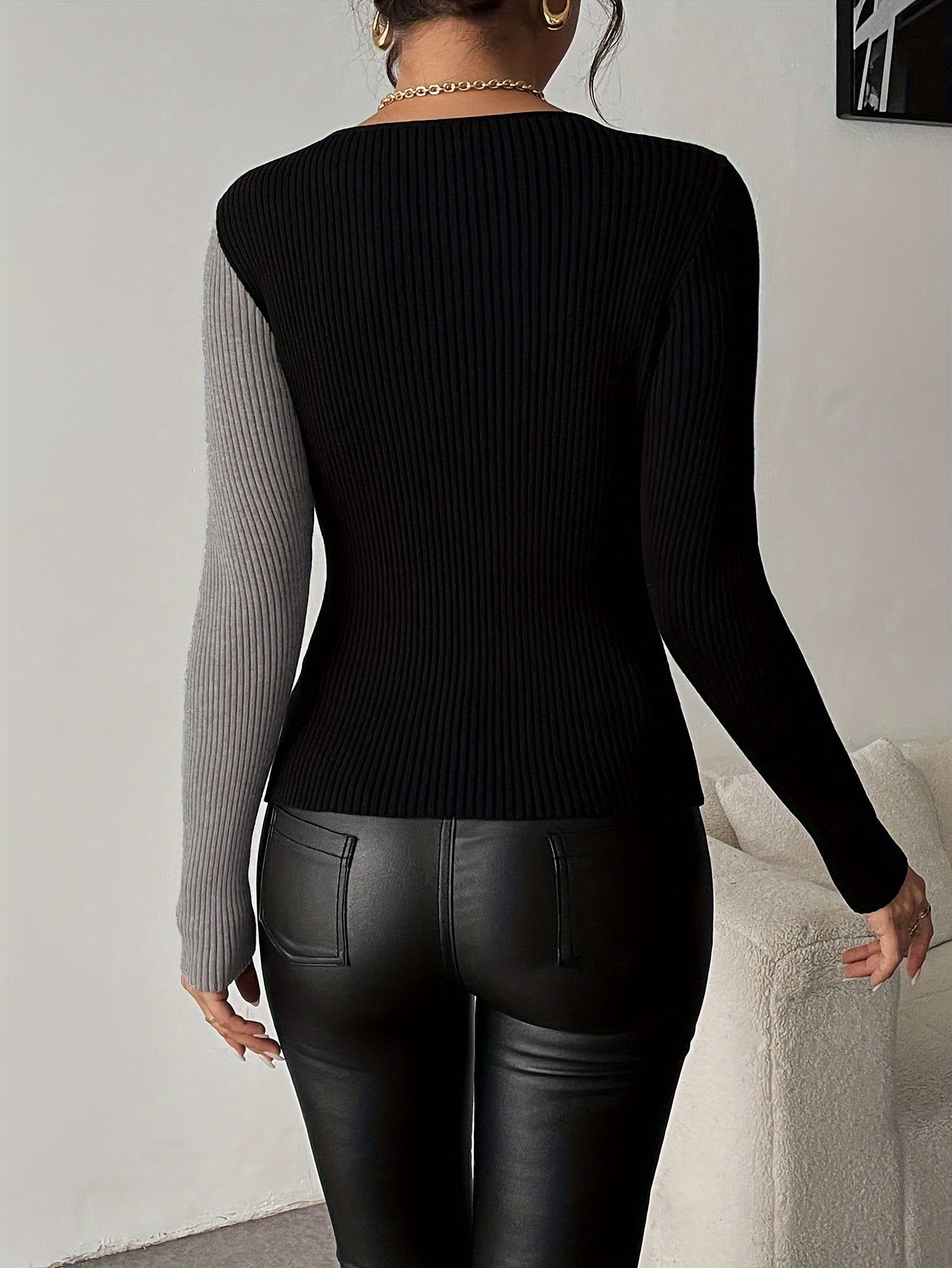 Chaqueta de punto verde oliva para mujer – Blazer de punto ajustado con cuello en V