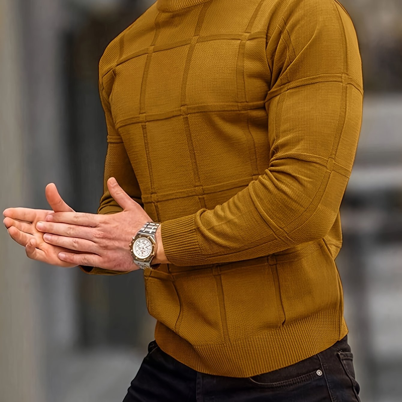 Jersey de cuello cisne de algodón para hombre – Suéter de punto prémium