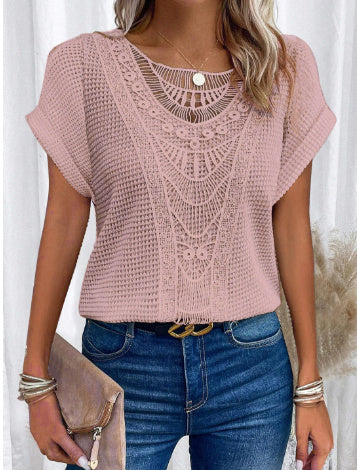T-shirt ajouré Loom & Soul™ Summer – Haut à manches courtes style ethnique pour femme