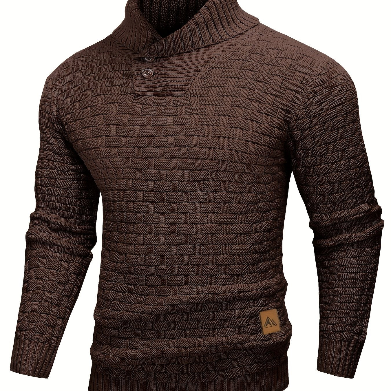 Men’s Waffle Knit Sweater – High Stretch Pullover with Lapel Collar