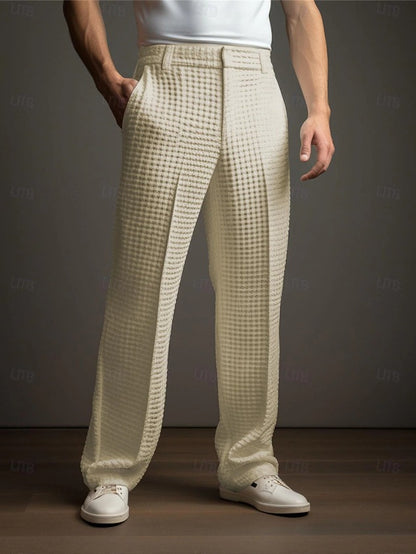 Pantalón de traje recto de gofre para hombre – Pantalones informales de negocios para toda temporada