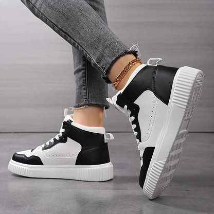 Women’s Mid-Top Patchwork Sneakers – Street Style Lace-Up