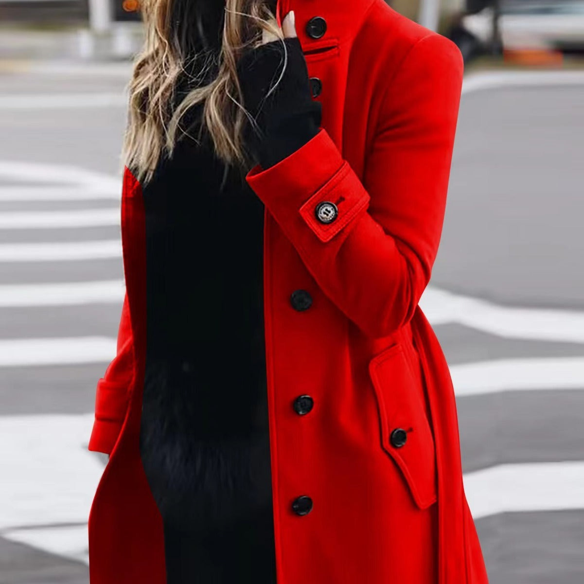 Abrigo de lana con cuello levantado Loom & Soul™ – Cárdigan de invierno ajustado para mujer con diseño de botonadura simple