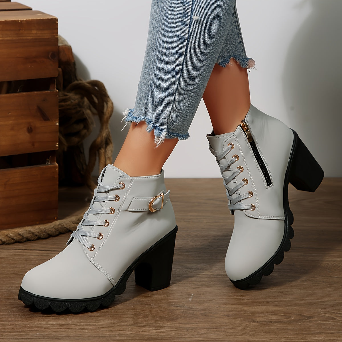Women’s High Heel Ankle Boots – Block Heel Elegant Slip-On
