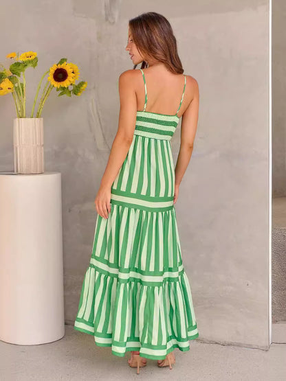 Robe longue rayée Loom & Soul™ – Robe de plage décolletée dans le dos à col carré pour femme avec poches