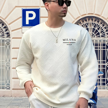 Sudadera jacquard de cuello redondo para hombre – Jersey casual de manga larga con estampado geométrico