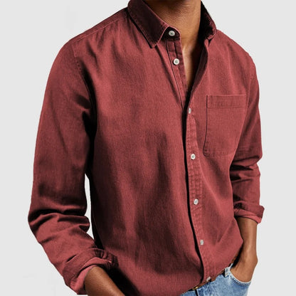 Camisa de manga larga con solapa para hombre – Cárdigan casual de mezcla de algodón
