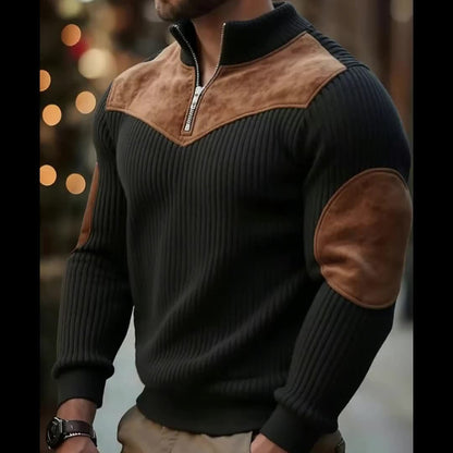 Jersey retro de cuello alto y media cremallera para hombre – Cálido y de canalé