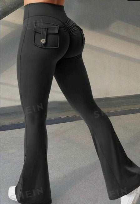 Loom & Soul™ Pantalon de Yoga Évasé – Legging de Fitness Taille Haute Effet Push-up avec Poches