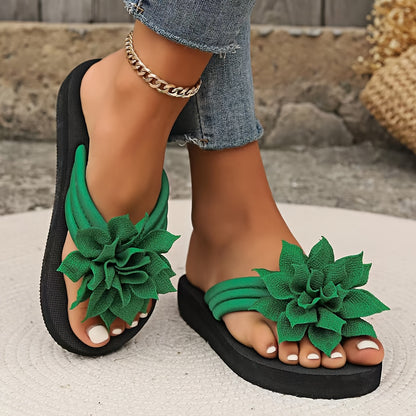 Women’s Wide Fit Floral Sandals – Flat Casual Flip Flops
