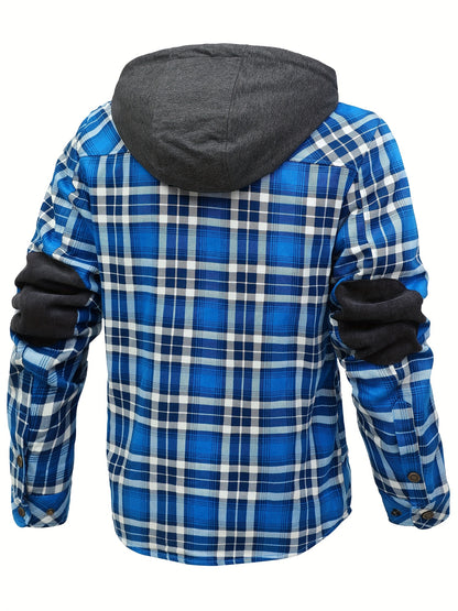Veste à capuche en flanelle écossaise pour homme – Manteau en tartan à boutonnage asymétrique
