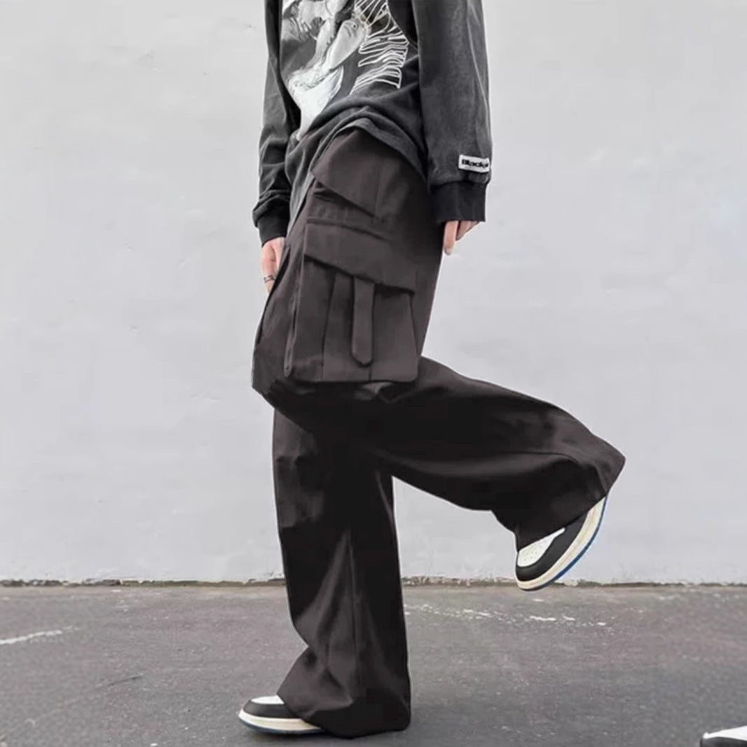Pantalones paracaídas de pernera ancha para hombre - Pantalones de trabajo informales de tiro medio