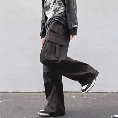 Pantalones paracaídas de pernera ancha para hombre - Pantalones de trabajo informales de tiro medio