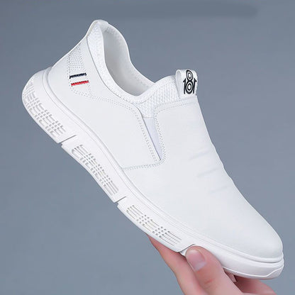 Zapatillas de caminar para hombre Loom & Soul en blanco y negro – Zapatos planos casuales de cuero de PU con acabado de gamuza, comodidad transpirable y diseño con cordones