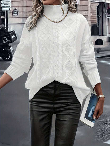 Blusa Elegante de Rayas con Cuello Alto – Top de Manga Larga de Punto Color Block