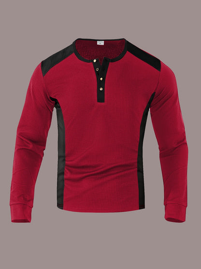 Chemise Henley gaufrée pour homme – Haut boutonnée toutes saisons blanc et noir