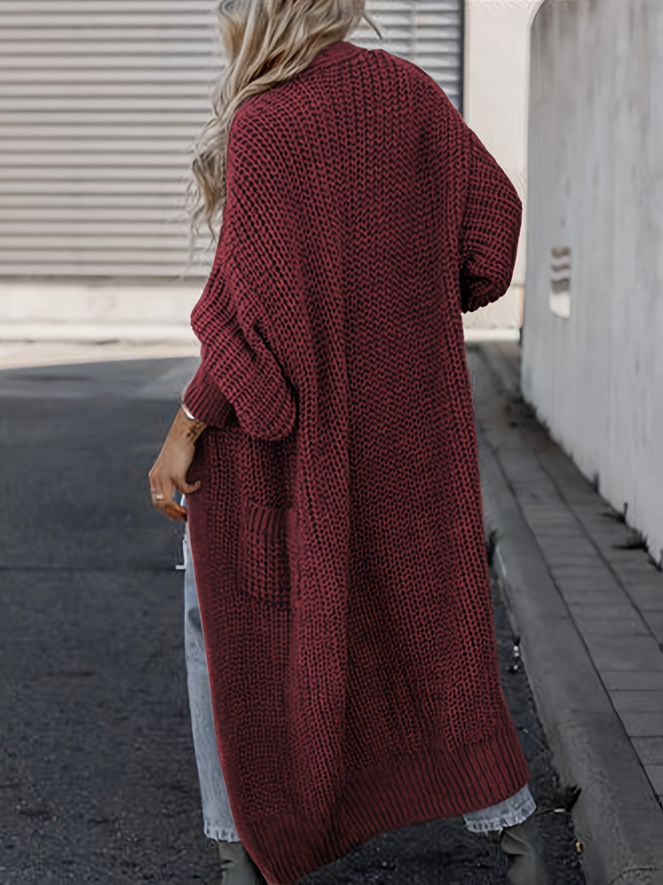 Elegante cárdigan acanalado con cuello en V profundo – Suéter de punto de otoño/invierno para mujer